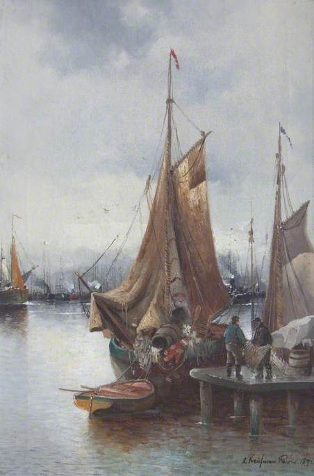 Unloading a Boat at a Quayside, Paris, 1894, Adolf Kaufmann