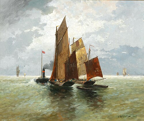 Dampfschiff und Fischer auf hoher See, 1916, Adolf Kaufmann