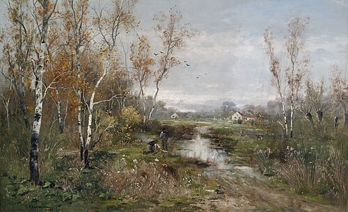 Herbstliche Moorlandschaft an einem Birkenhain., 1916, Adolf Kaufmann
