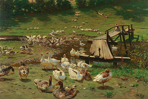 A summer day, geese by a pond, 1905, Adolf Lins