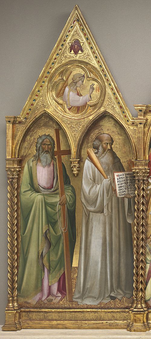 Saint Andrew and Saint Benedict with the Archangel Gabriel [left panel], , Agnolo Gaddi