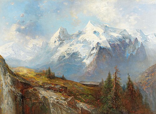 Der Ortler und die Königsspitze von den Almböden der Malserhaide in Tirol aus gesehen, 1898, Adolf Obermüllner
