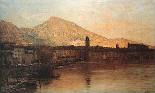 Sole cadente sul lago di Garda, 1887, Bartolomeo Bezzi