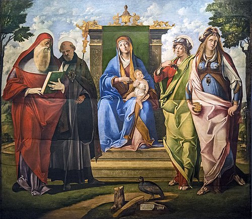 Vierge et l'Enfant avec saint Jérôme, Benoît, Marie-Madeleine et Justine, 1515, Benedetto Diana