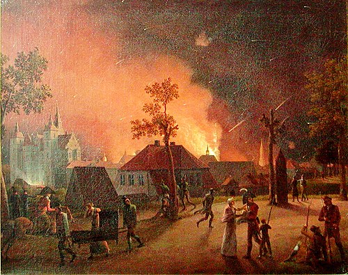 The bombardment of Copenhagen, the night between the 3rd and 4th of September 1807, 1807, Christoffer Wilhelm Eckersberg