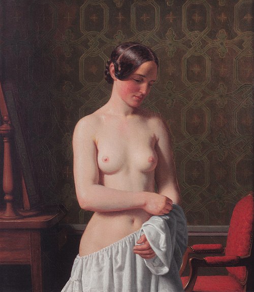 A young girl undressing., 1844, Christoffer Wilhelm Eckersberg