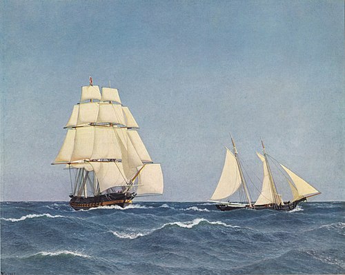 A Privateer Outsailing a Pursuing Frigate, 1845, Christoffer Wilhelm Eckersberg