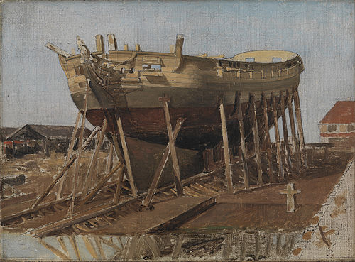 A Corvette on the Stocks. Copenhagen, 1828, Christoffer Wilhelm Eckersberg