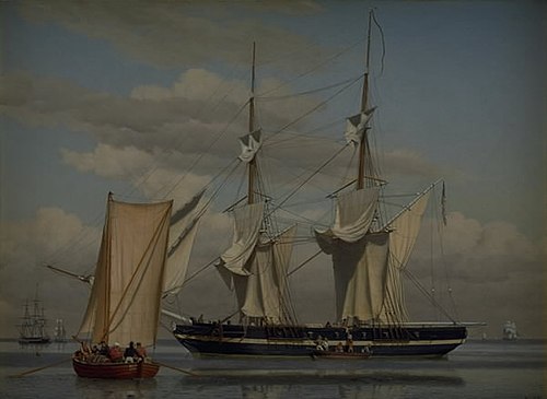 An American Naval Brig Lying at Anchor while Her Sails Are Drying, 1831, Christoffer Wilhelm Eckersberg