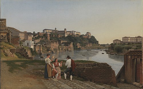 Udsigt over Tiberen i nærheden af den sammenstyrtede bro Ponte Rotto i Rom, 1815, Christoffer Wilhelm Eckersberg