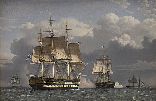Two Russian Ships of the Line Saluting, 1827, Christoffer Wilhelm Eckersberg
