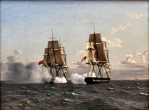 The battle between the frigates HMS Shannon and USS Chesapeake, 1836, Christoffer Wilhelm Eckersberg