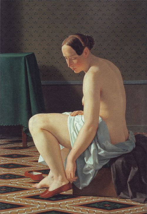 Femme nue mettant ses chaussons, 1843, Christoffer Wilhelm Eckersberg