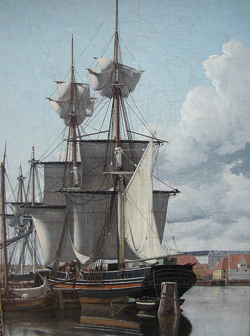 A View from Wilder's Wharf. A Ship unloading and drying Sails., 1830, Christoffer Wilhelm Eckersberg