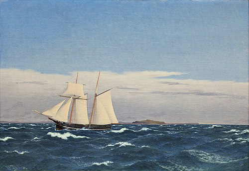 Marine painting of the island of Hjelm and the coast of Jutland, 1827, Christoffer Wilhelm Eckersberg