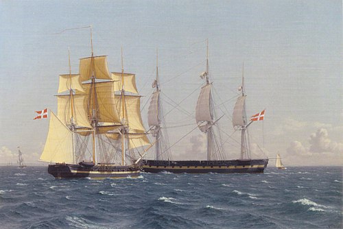 The Corvette Najaden, waiting in the Sound for the Frigate Bellona., 1835, Christoffer Wilhelm Eckersberg