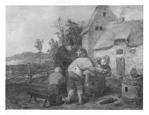 peasants with a slaughtered sow, 1630, Adriaen Brouwer