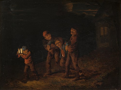 Seeing the Drunkard Home, 1629, Adriaen Brouwer