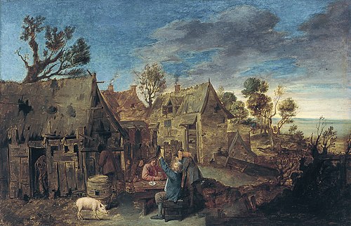 Scène de village avec hommes buvant, 1631, Adriaen Brouwer