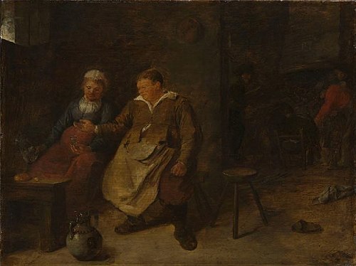 Couple of guests drinking wine, 1631, Adriaen Brouwer