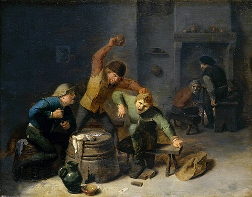 Peasants Brawling over Cards, 1630, Adriaen Brouwer