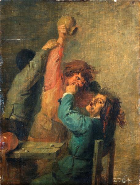 Brawl between peasants playing dice, 1635, Adriaen Brouwer