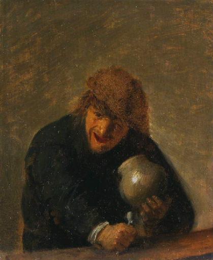 Buveur tenant une pipe et un pot, 1630, Adriaen Brouwer