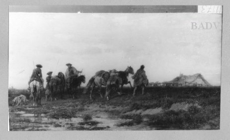 landscape four Cossacks with their horses, 1857, Adolf Schreyer