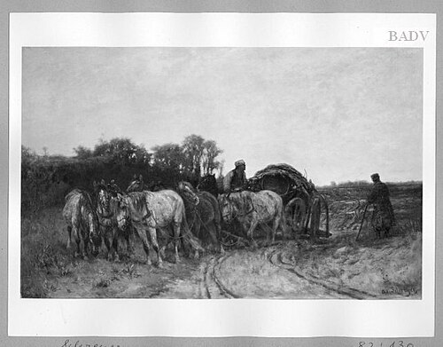 carriage + horses in moore-landscape, 1853, Adolf Schreyer