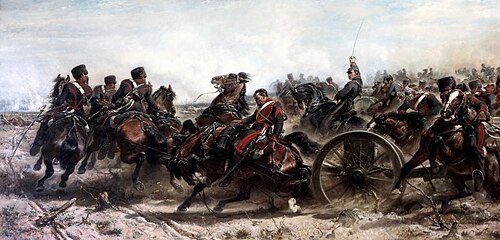 Charge de l'artillerie de la garde impériale à Traktir en Crimée, le 16 août 1855, 1865, Adolf Schreyer