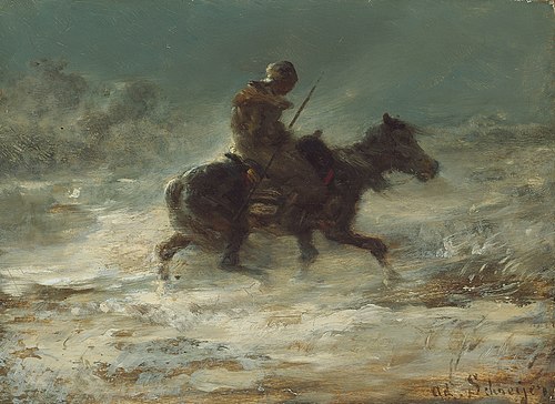 Man with Lance Riding through the Snow, 1880, Adolf Schreyer