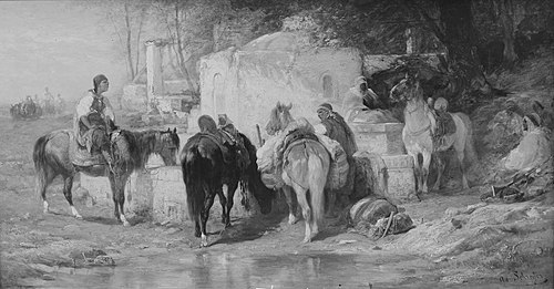 Arab Horsemen Resting at a Fountain, , Adolf Schreyer