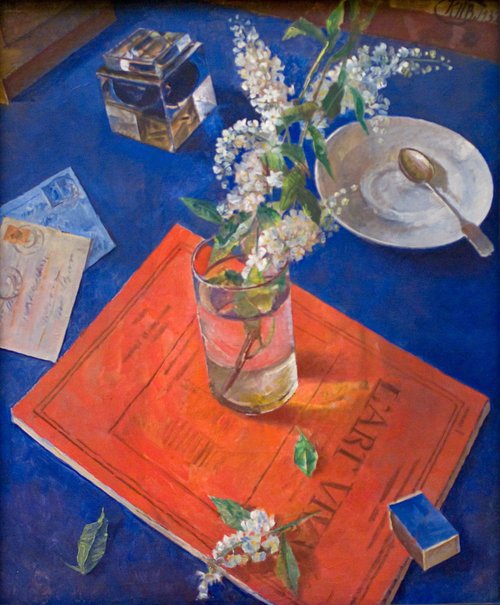 Branche de cerisier dans un verre, 1932, Kouzma Petrov-Vodkine