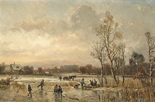 Abendliche Winterlandschaft mit Bauern., 1895, Adolf von Stademann