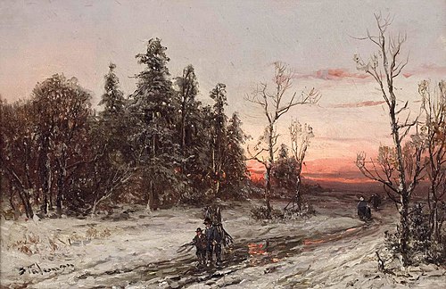 Die heimkehrenden Reisigsammler am Winterabend, 1895, Adolf von Stademann