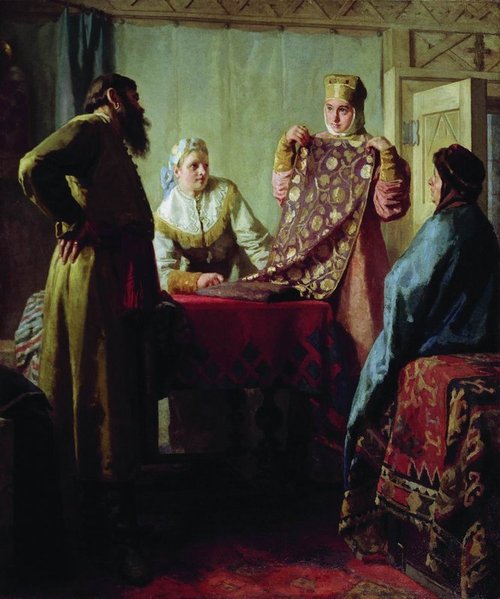 Consumer scene of the XVII century (?The merchant and the product), 1890, Nikolaï Névrev