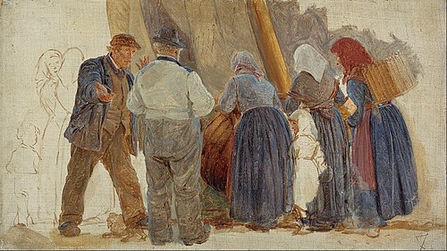 Morning at Hornbæk. Men and women bargining, 1875, Peder Severin Krøyer