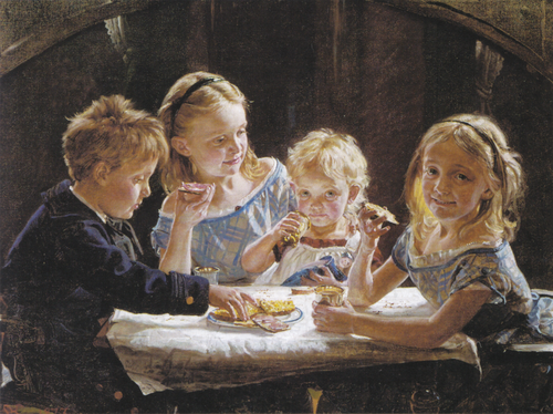Four children having lunch., 1877, Peder Severin Krøyer