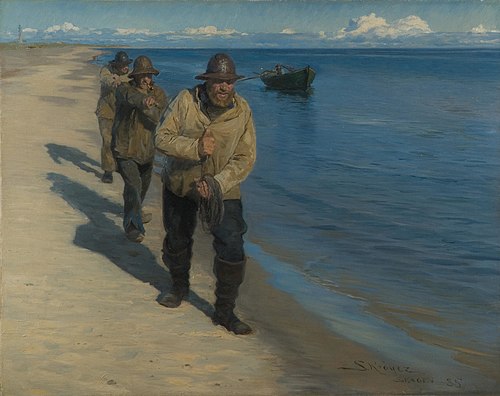 Three Fishermen Pulling a Boat., 1885, Peder Severin Krøyer