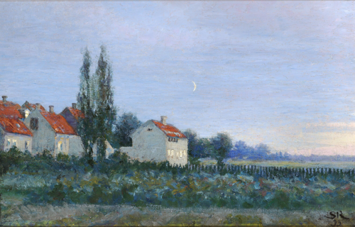 Evening scene with houses and poplars., 1899, Peder Severin Krøyer