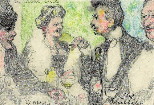 Dinner party in Wiesbaden, Germany., 1904, Peder Severin Krøyer