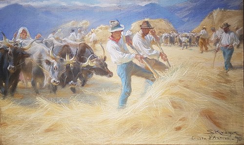 Threshing in Civita d'Antino. Pastel, 1890, Peder Severin Krøyer