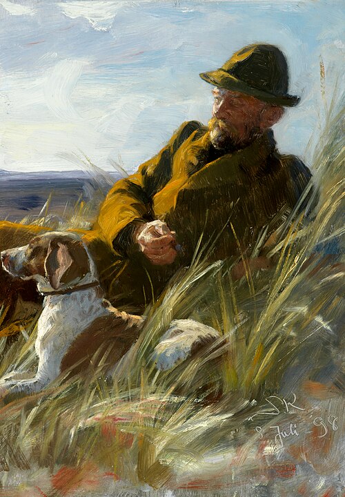 Overplantør C. F. Dahlerup med jagthund., 1898, Peder Severin Krøyer