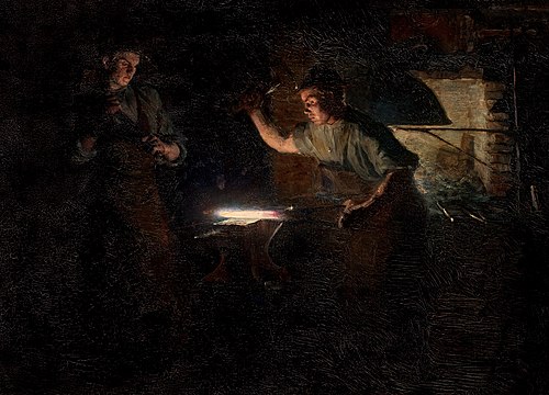 Henning Jensen's smithy in Skagen Østerby., 1885, Peder Severin Krøyer