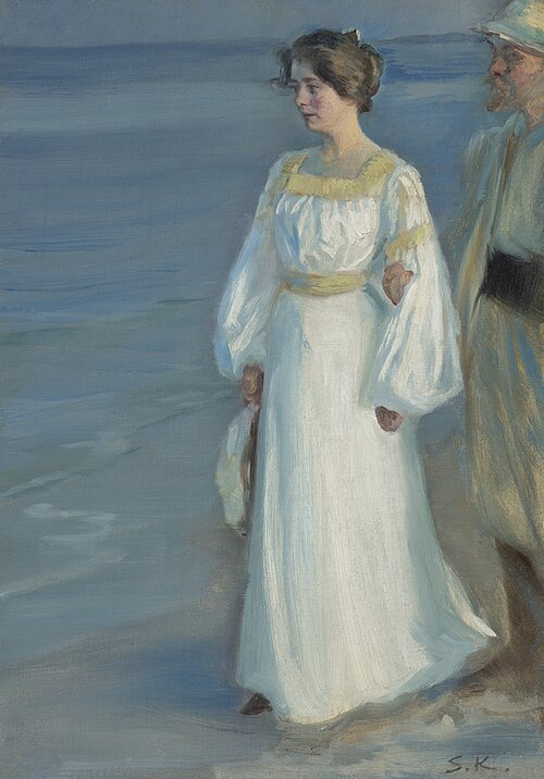 Sommeraften ved Skagens Strand, Portræt af Kunstnerens Hustru, 1899, Peder Severin Krøyer