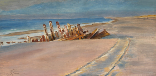 A wreck on Skagen Nordstrand. Deep wheelmarks in the sand., 1894, Peder Severin Krøyer