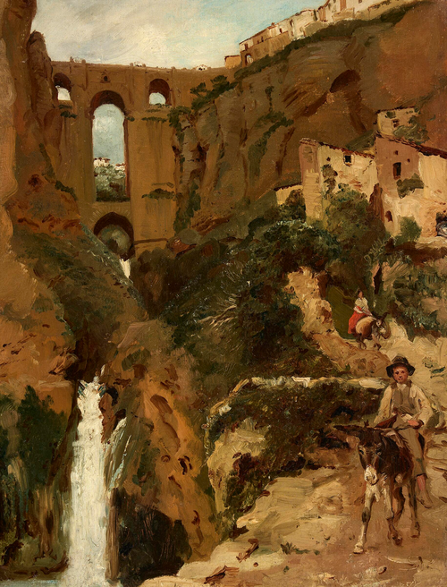 Bridge over rocky gorge. Two riding figures. Ronda, Spain., 1878, Peder Severin Krøyer