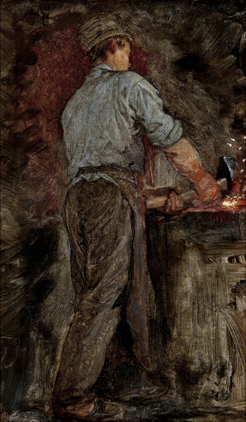 A blacksmith. Full-length, seen from the back. Study., 1873, Peder Severin Krøyer
