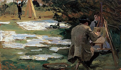 Oscar Björck painting in Brøndum's garden, 1882, Peder Severin Krøyer