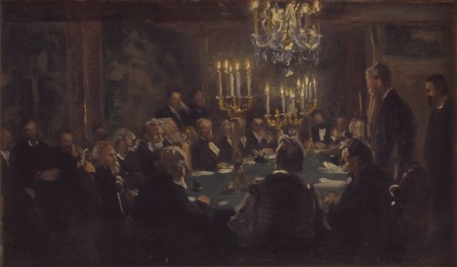 Kompositionsskitse til "Et Møde i Videnskabernes Selskab" i Videnskabernes Selskab, 1896, Peder Severin Krøyer